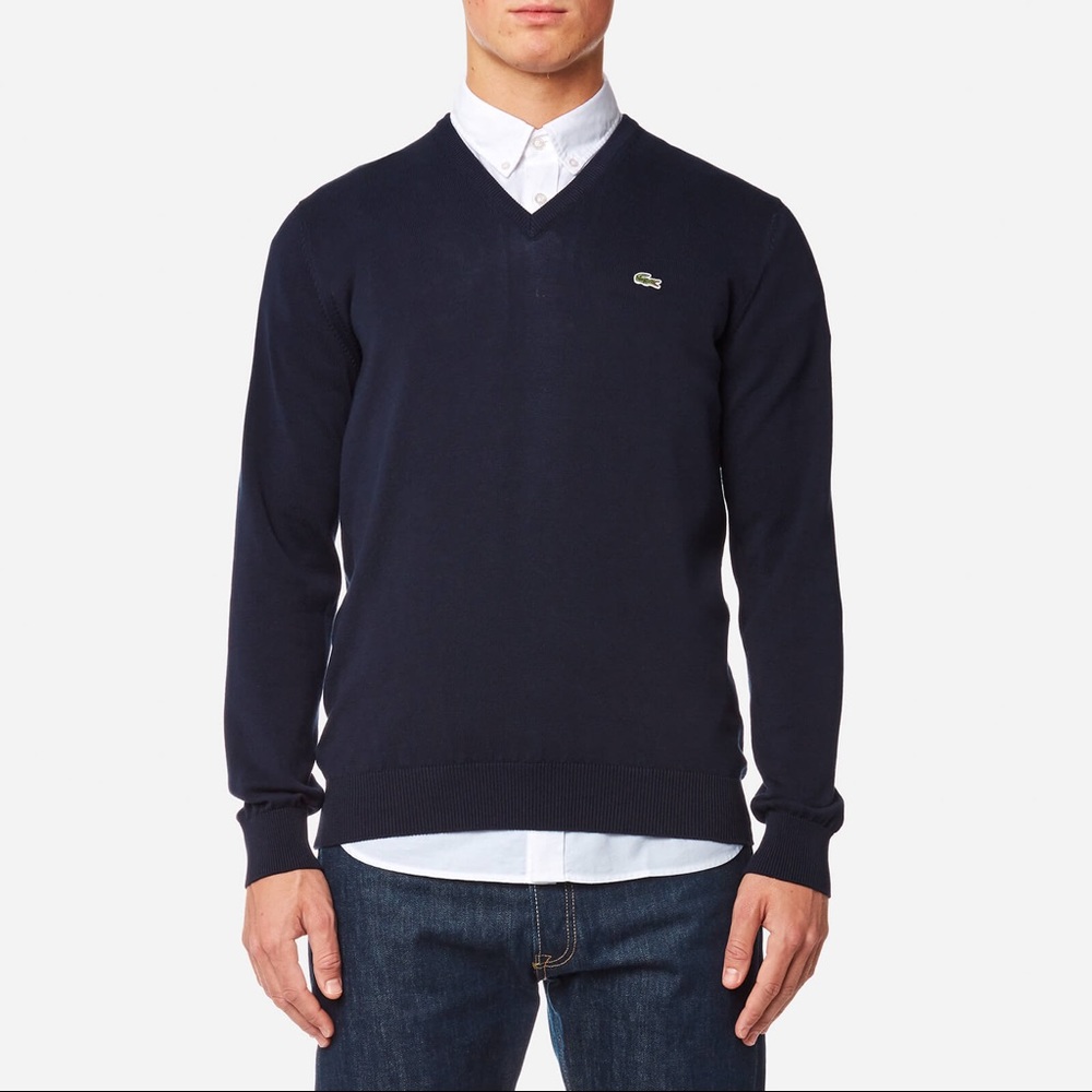 Lacoste Navy Blue V Neck Sweater; size medium